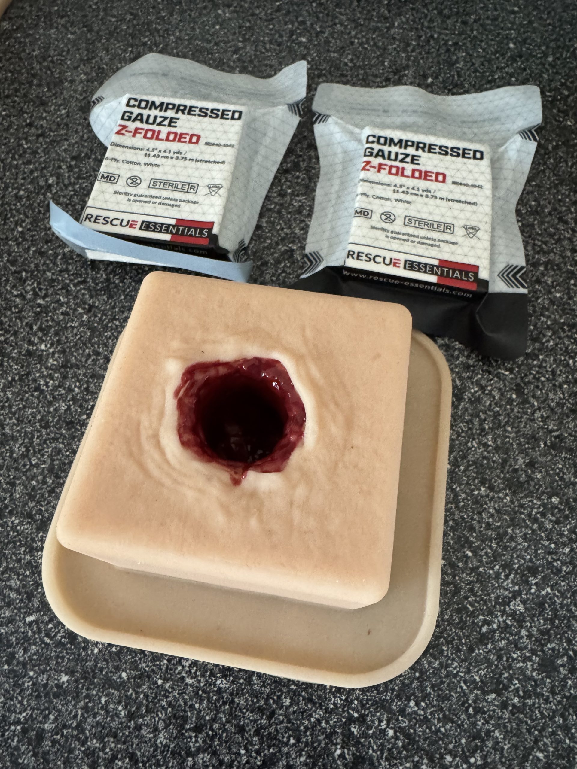 wound packing trainer with z fold gauze